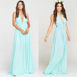 NWT Show Me Your Mumu Luna Halter‎ Maxi Dress Teal Blue Size Small New Tags Boho
